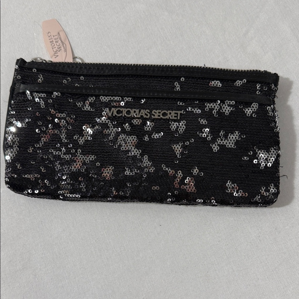Victoria's Secret Black and Silver Sequin Pouch NWT